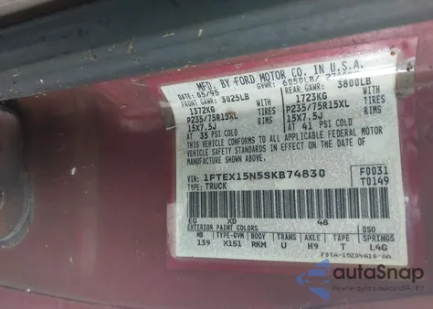 1995 Ford F150 z USA, uszkodzony, nr VIN 1FTEX15N5SKB74830